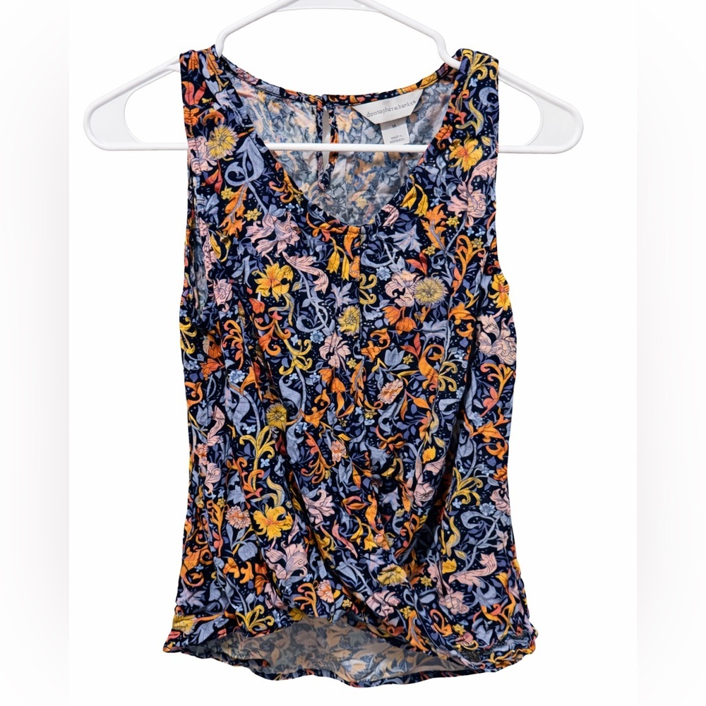 Christopher & Banks medium Floral Tank Top - Blue and Orange